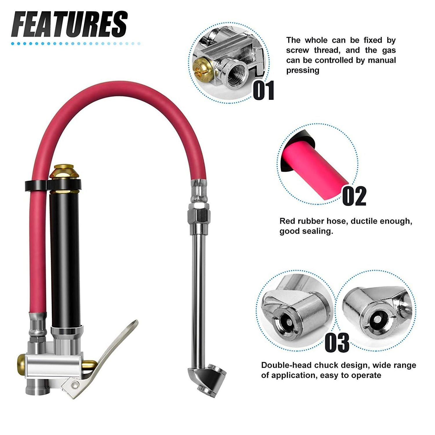 Red Heavy Duty Tire Inflator with 120PSI Pressure Gauge, 15