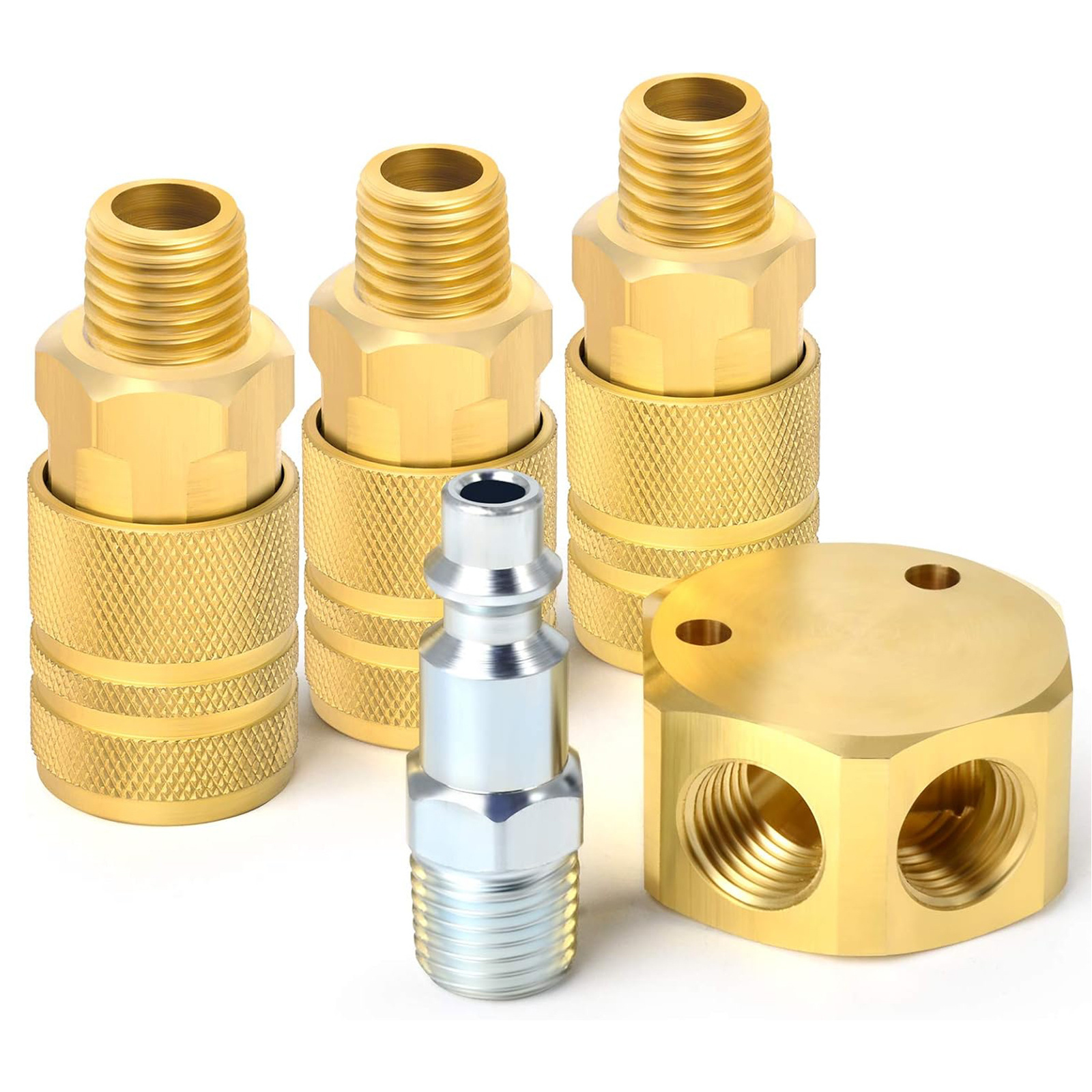 3-Way Hex Style Air Manifold , Air Compressor Hose Accessories Quick Connect Fittings Air Splitter