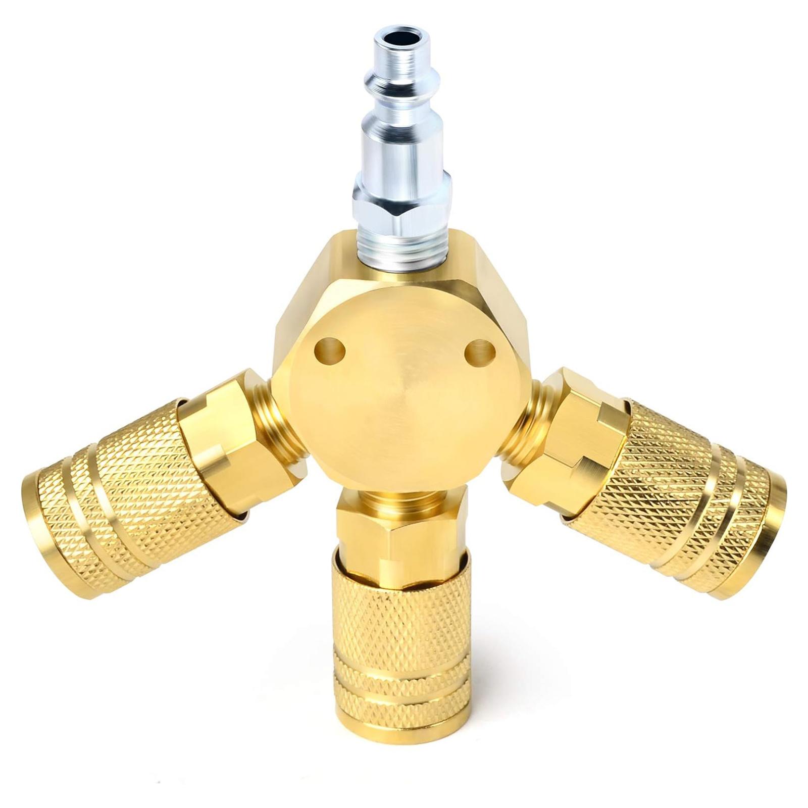 3-Way Hex Style Air Manifold , Air Compressor Hose Accessories Quick Connect Fittings Air Splitter