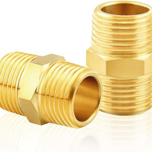 Brass Pipe Fitting Hex Nipple Hose Connector 150psi Heavy Duty Adapte Double Male Thread Coupling Hexagonal Pipe Coupler