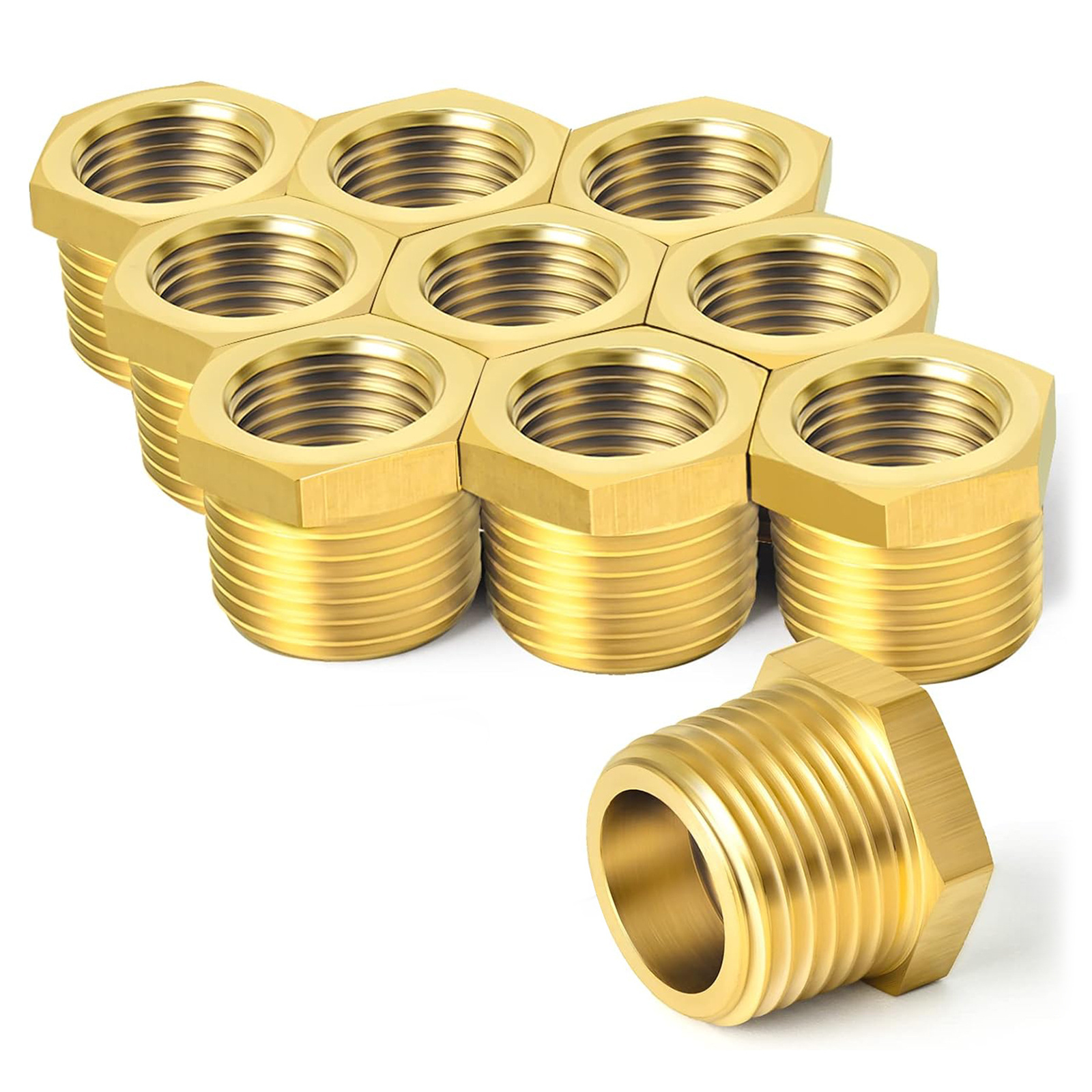 Brass reducer hexagonal sleeve threaded pipe joint female joint