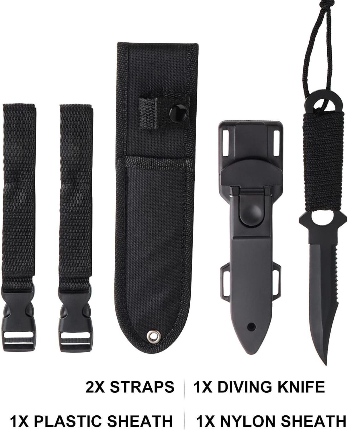 Scuba Diving Knife with Leg Straps & Sheath, Razor Sharp - Lightweight Diving Equipment for Spearfishing, Snorkeling, Hunting