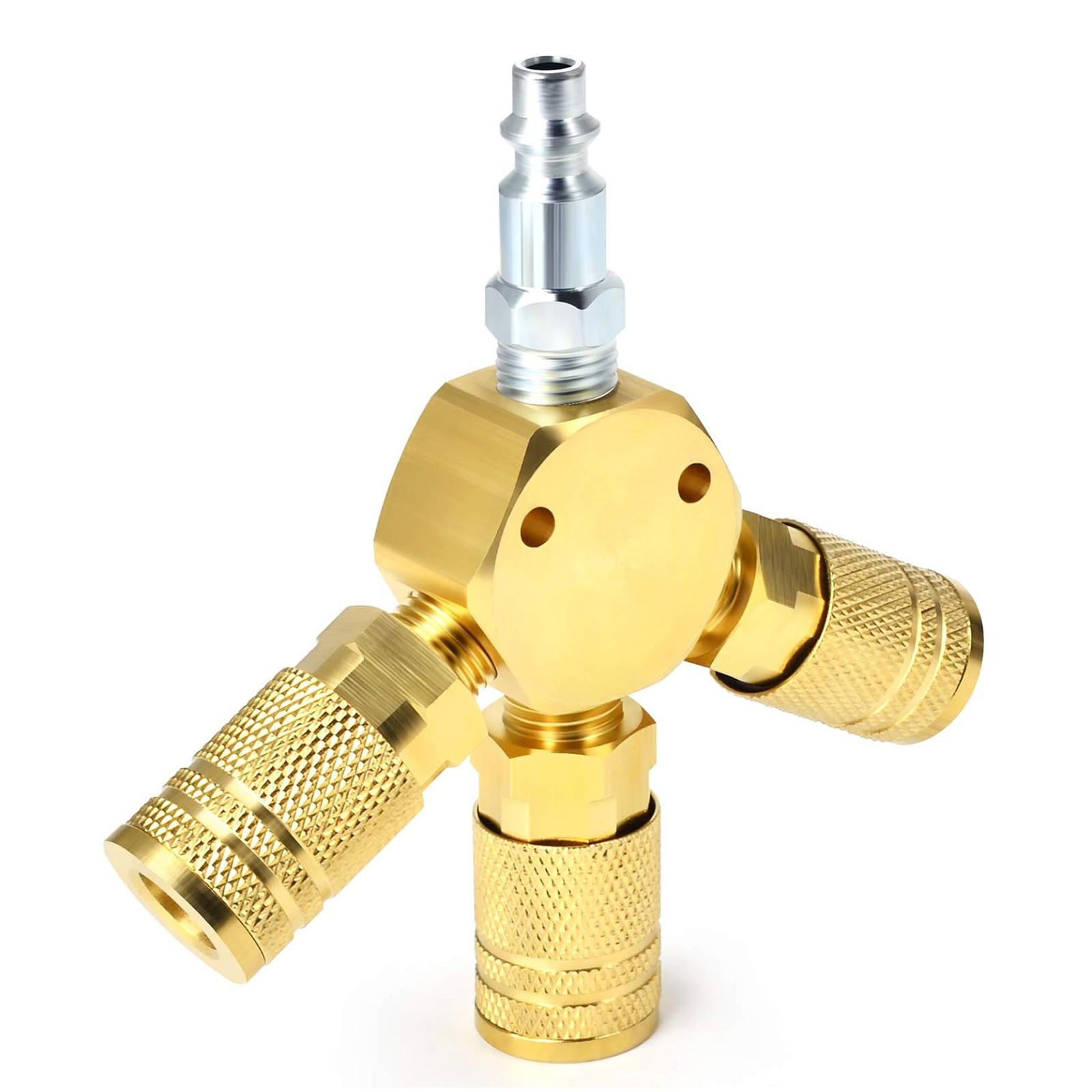 3-Way Hex Style Air Manifold , Air Compressor Hose Accessories Quick Connect Fittings Air Splitter