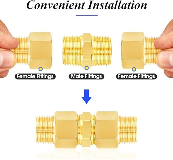 Brass Pipe Fitting Hex Nipple Hose Connector 150psi Heavy Duty Adapte Double Male Thread Coupling Hexagonal Pipe Coupler