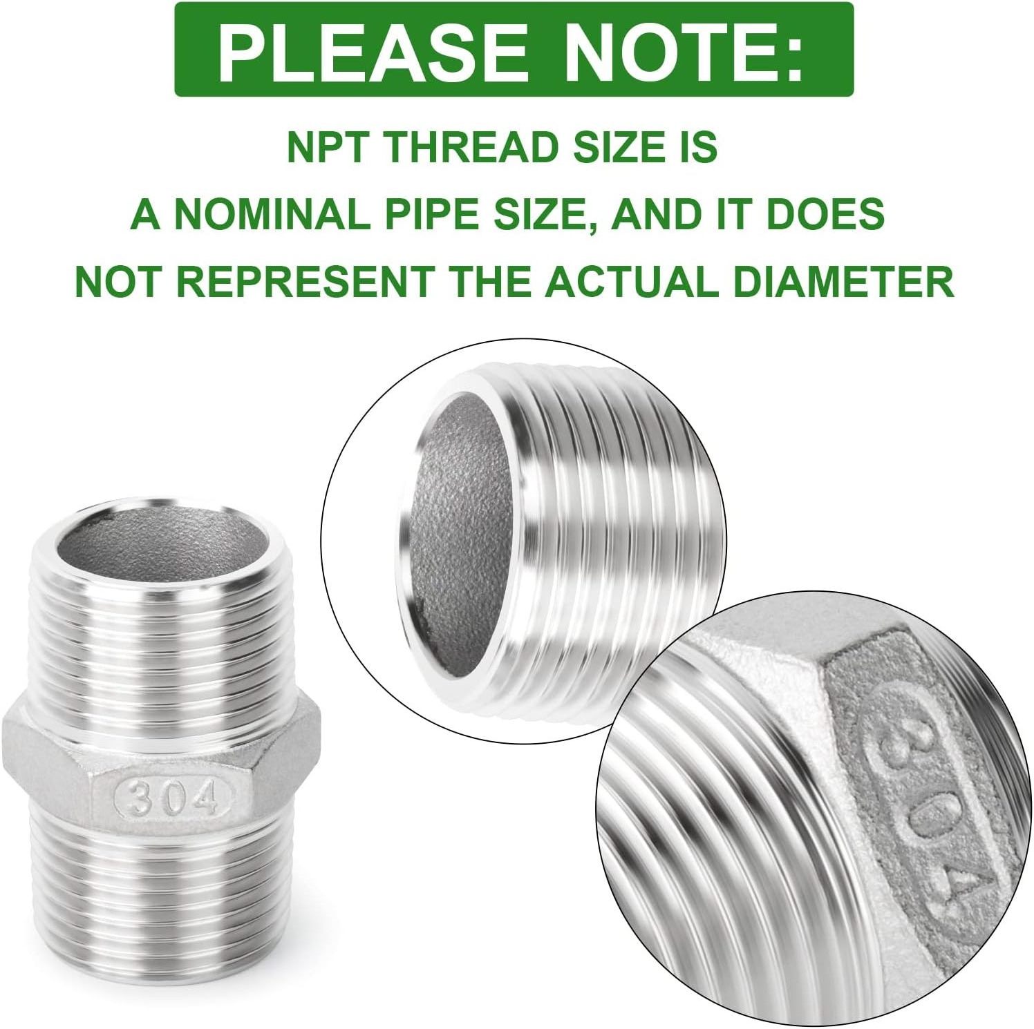 Cast 304 Stainless Steel Hex Nipple, Pipe Fitting  Male xMale