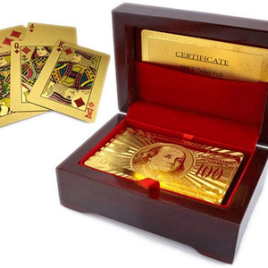 Luxury 24k Gold Plated Waterproof Playing Cards Poker for Collection Gift with Wooden Gift Box Case Holder