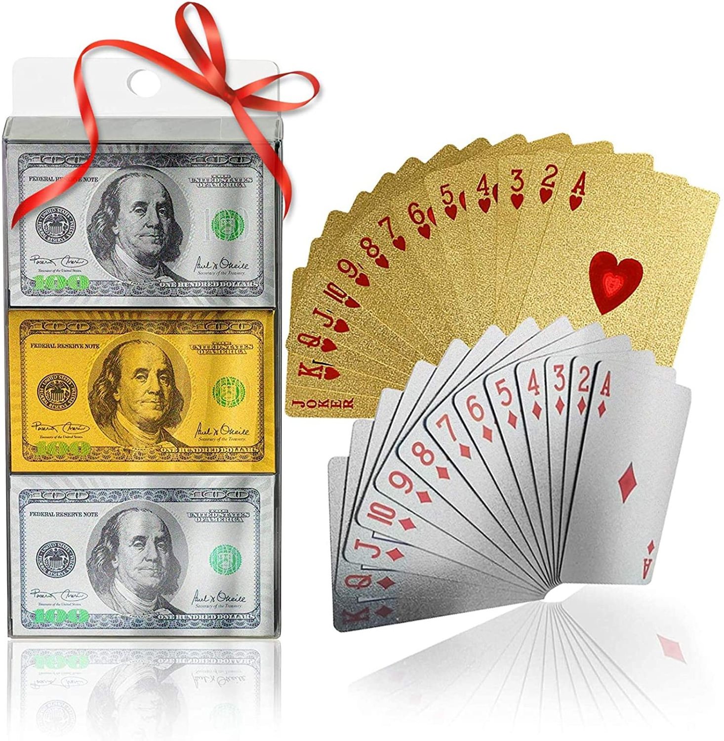 100 Bill Themed Inspired Waterproof Deck Of Cards 24 Karat Gold Foil Plastic Playing Cards