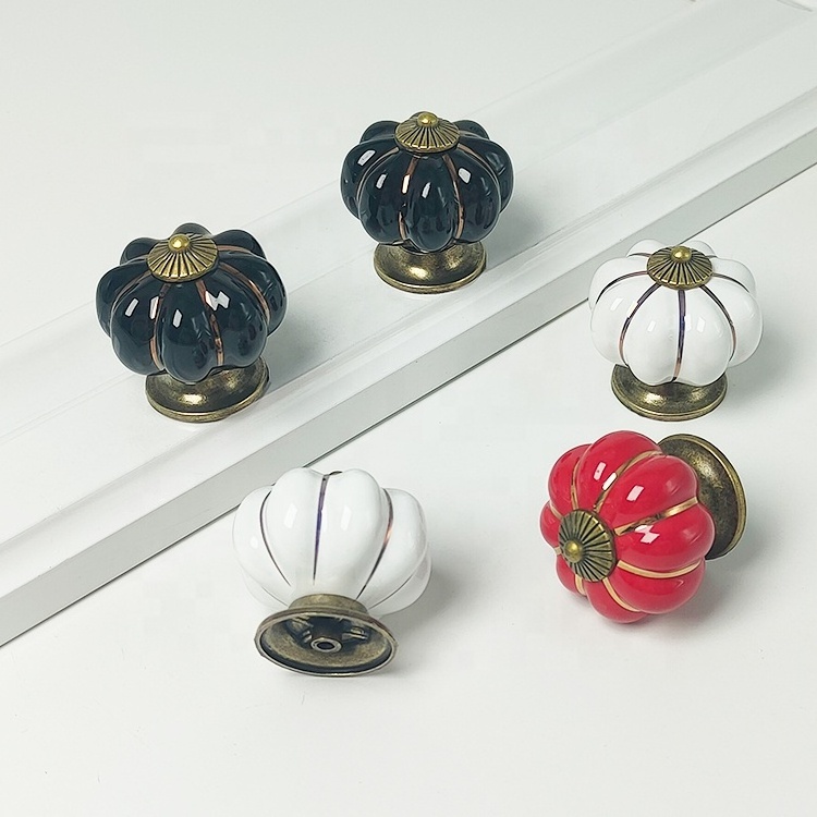 Ceramic European Simple Retro Pumpkin Cabinet Handle Drawer Pulls Door Knob Furniture Handles Zinc Alloy Door Handle