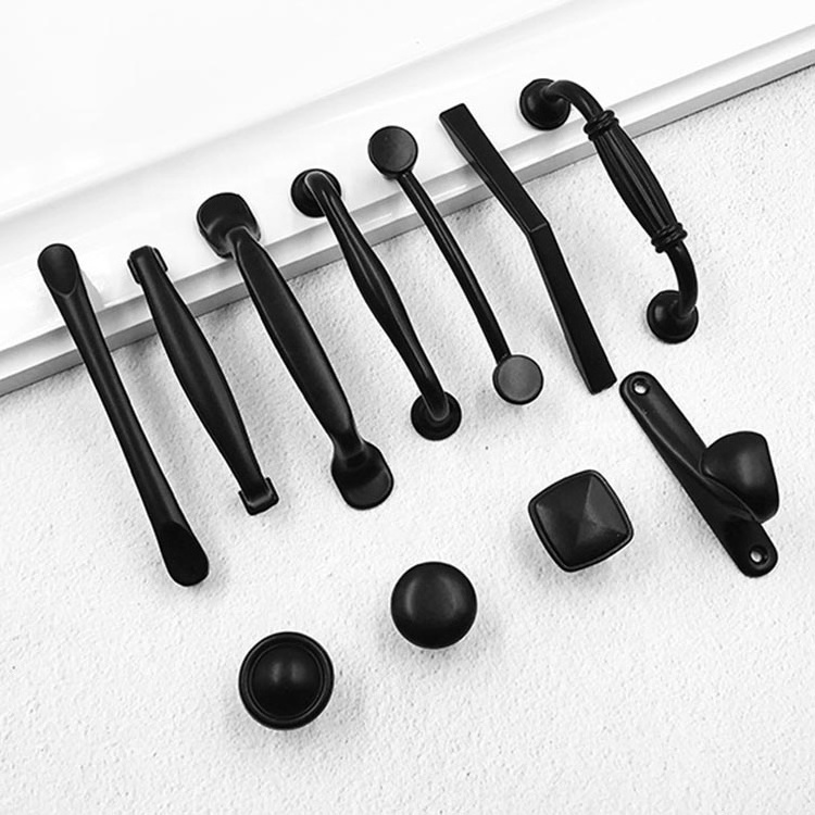 Modern Gold Black Aluminium Alloy Knob Office Furniture Hardware Kitchen Cabinet Cupboard Dresser Wardrobe Drawer Door Handles