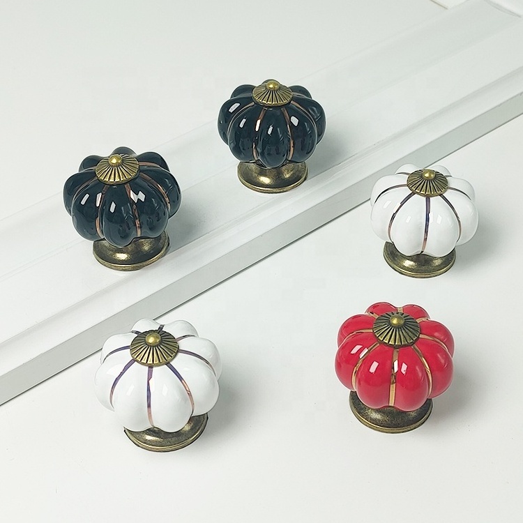 Ceramic European Simple Retro Pumpkin Cabinet Handle Drawer Pulls Door Knob Furniture Handles Zinc Alloy Door Handle