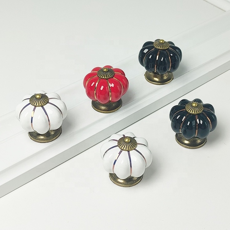 Ceramic European Simple Retro Pumpkin Cabinet Handle Drawer Pulls Door Knob Furniture Handles Zinc Alloy Door Handle