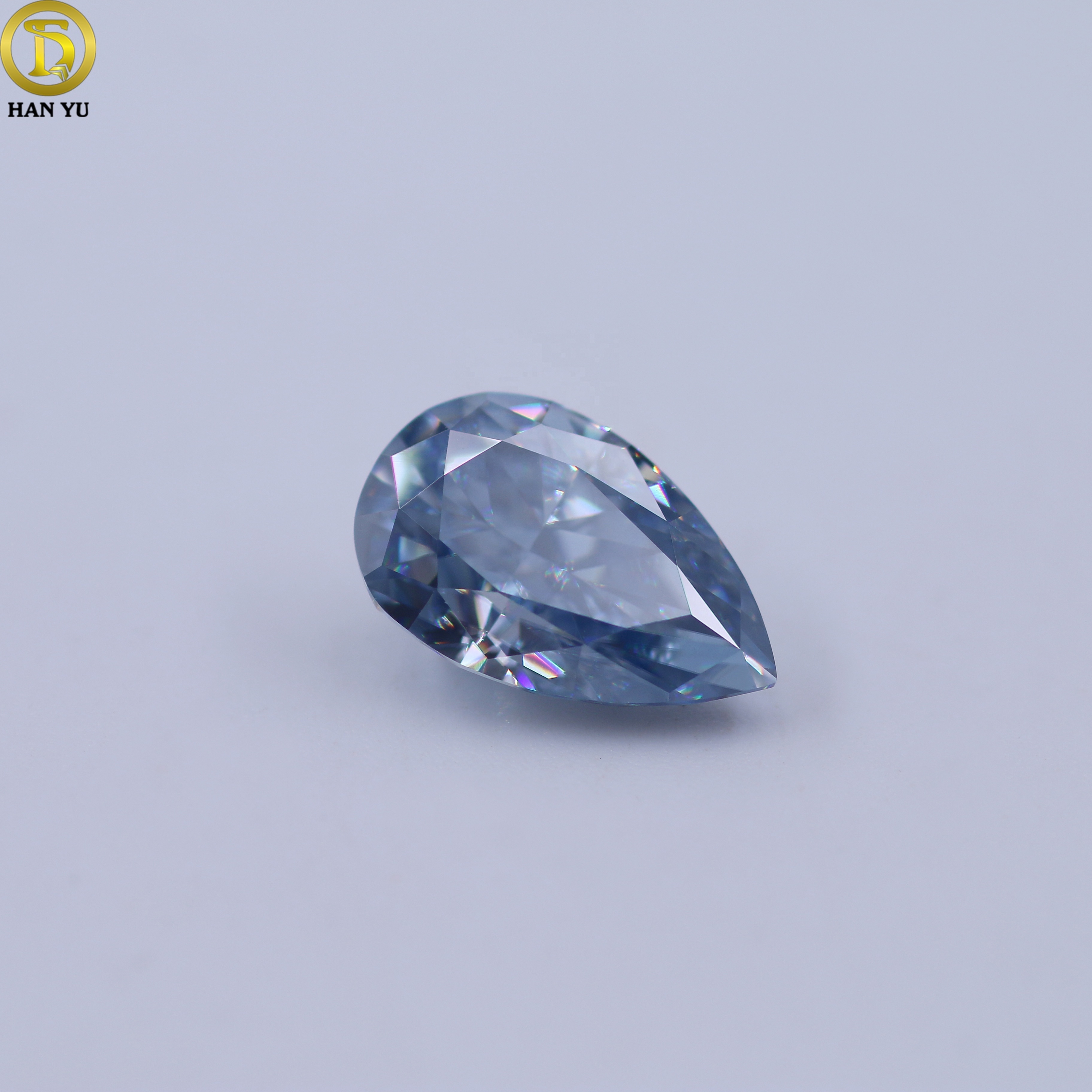 HanYu Pear Shape Ice Crushed Cut Moissanite Light Blue Loose Gemstones Moissanite