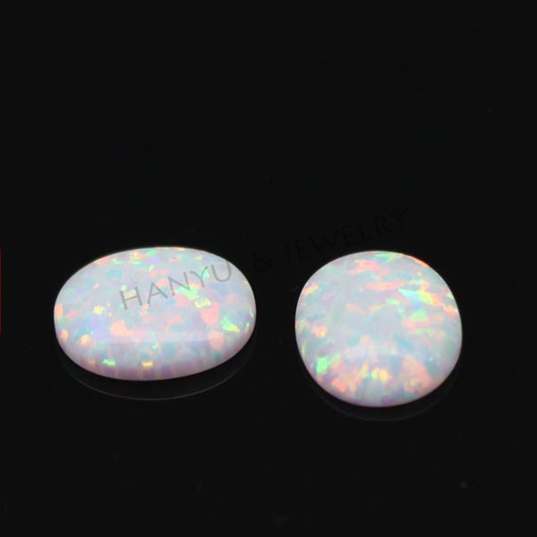 Lab-created gems white Oval cut cabochon synthetic opal stone