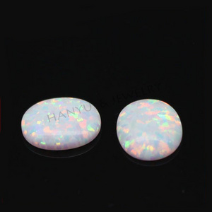 Lab-created gems white Oval cut cabochon synthetic opal stone