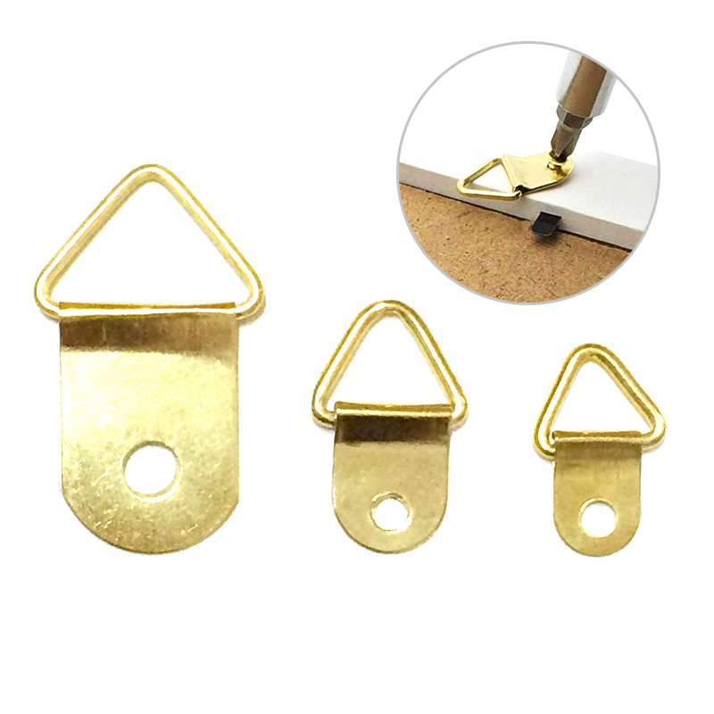 Golden Brass plated Triangle Ring Hanger Photo Picture Frame Wall Mount Hook with screws