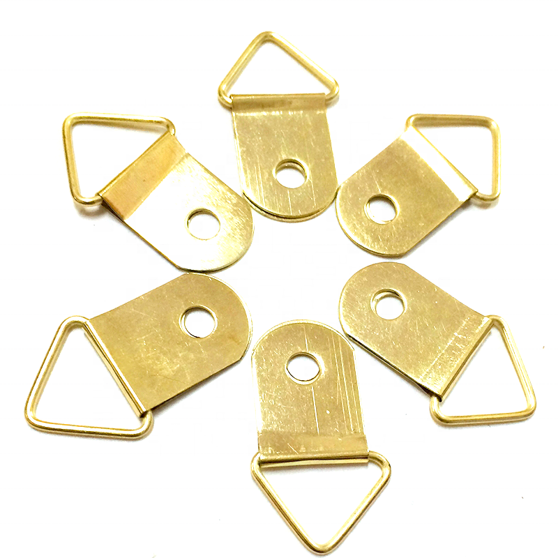 Golden Brass plated Triangle Ring Hanger Photo Picture Frame Wall Mount Hook with screws