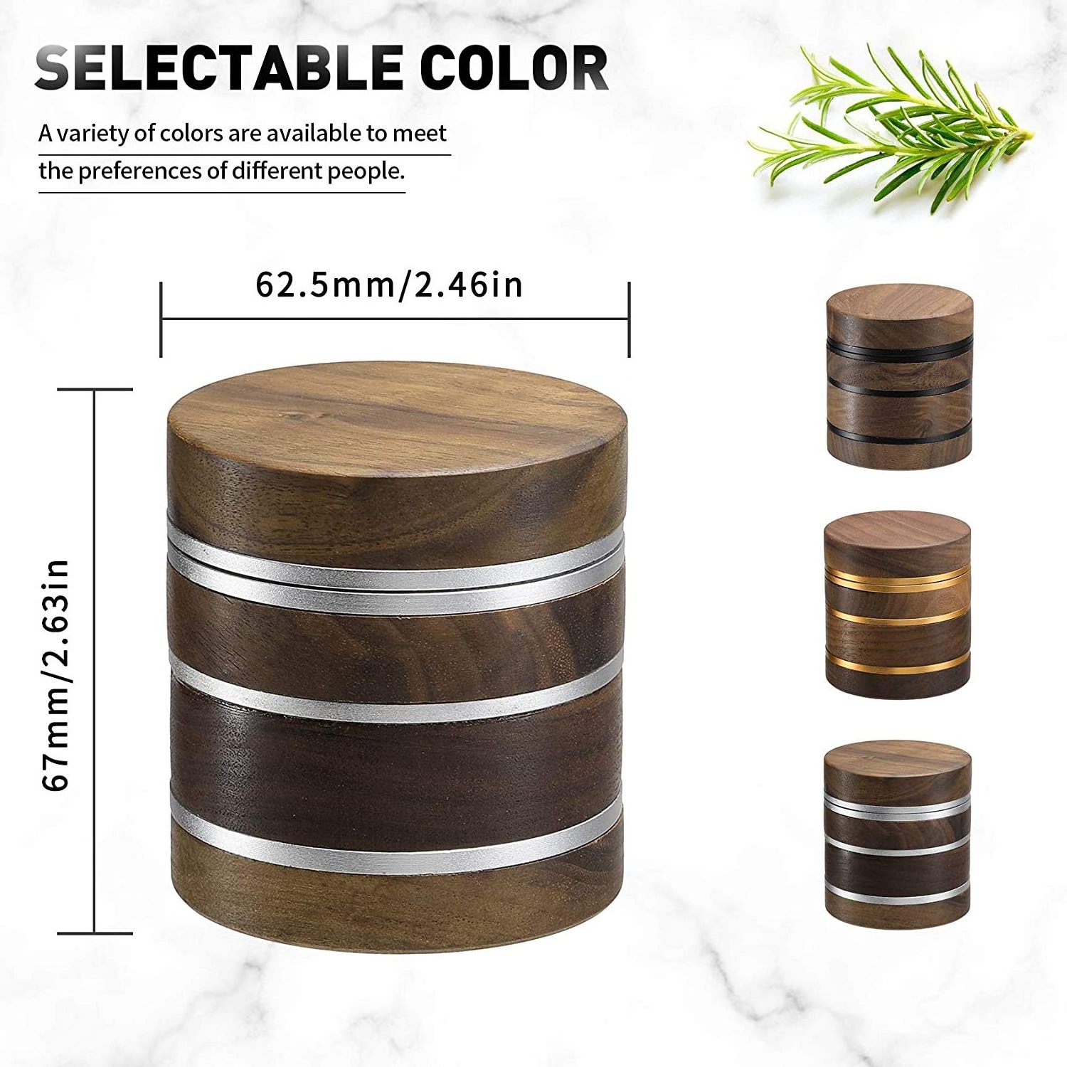 JC7023 walnut wooden herb grinder 62MM 4pieces herbal accessories grinder aircraft aluminum herbal grinder with custom logo