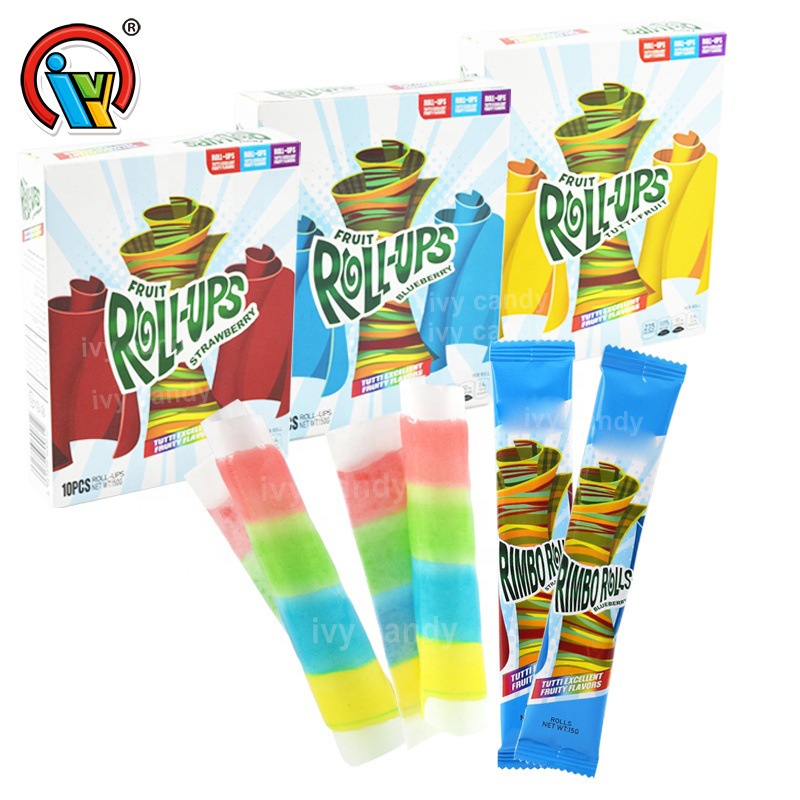 Halal OEM fruit roll ups multi-color gummy roll candy importer