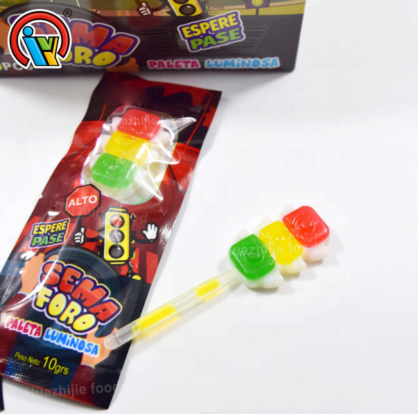 Wholesale traffic light shape fluorescent glowing stick lollipop candy sweet