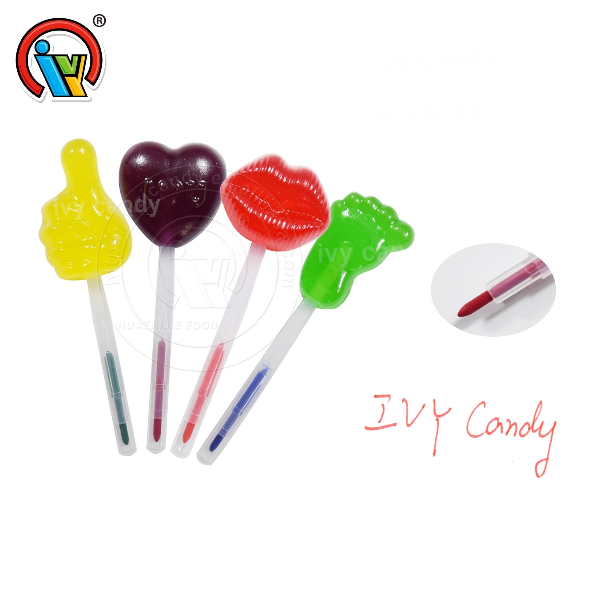 Lollipop candy sweets manufacturer heart lip foot finger shape candy lollipop with water color pen