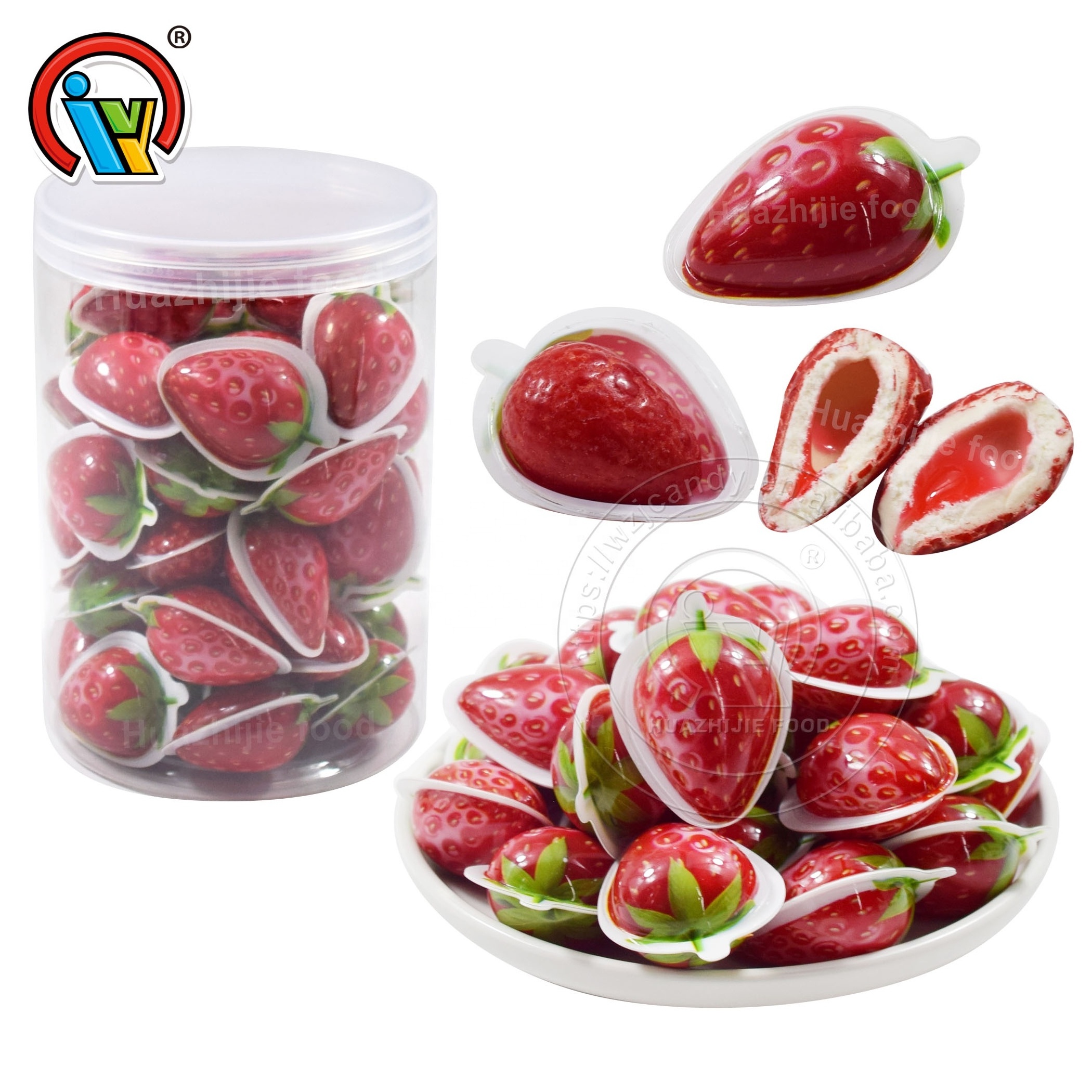 Bubble gum factory wholesale custom strawberry shape chew bubble gum with jam