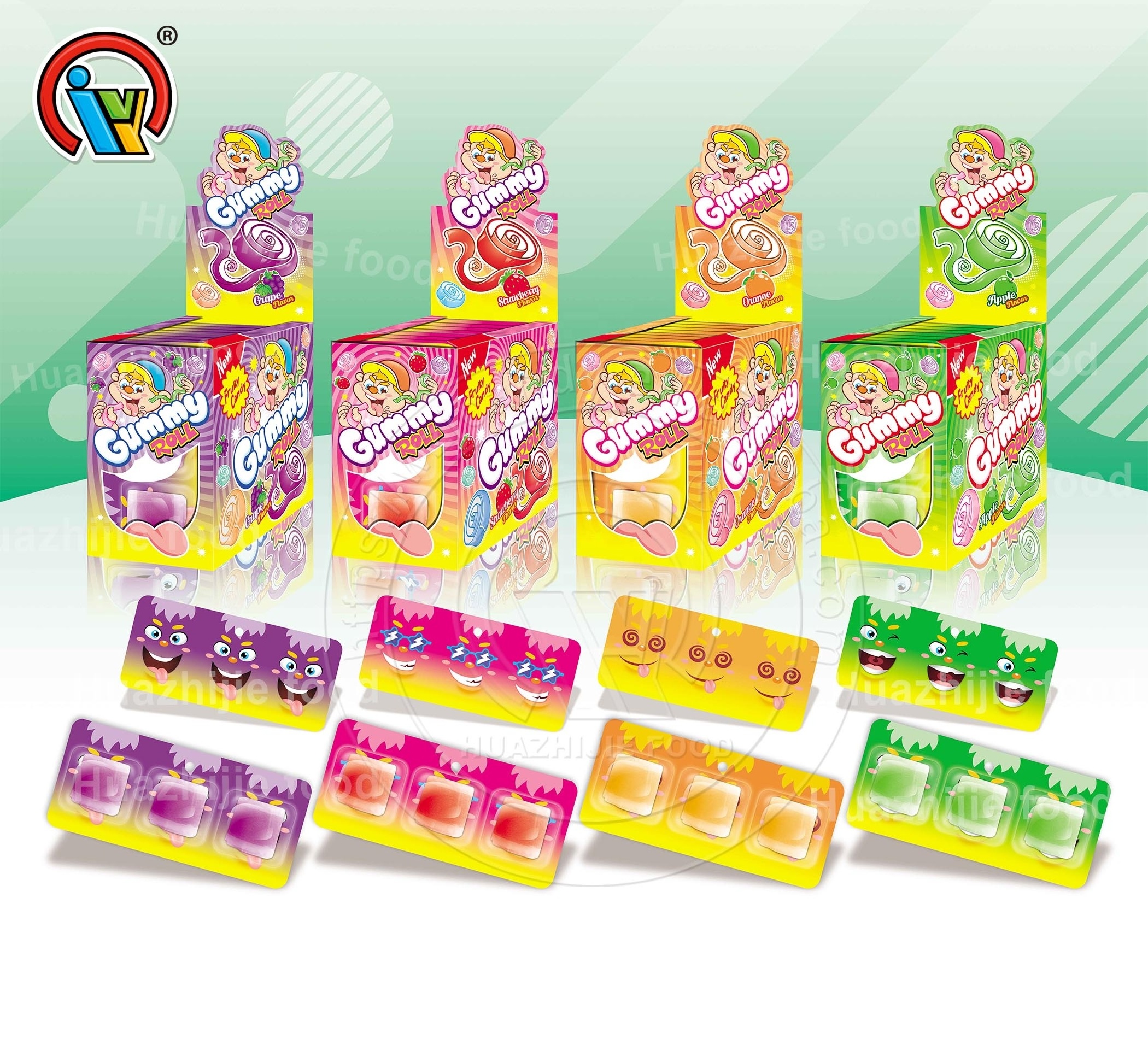 Gummy roll candy gummy candy manufacturer 2 in 1 and 3 in 1 jelly gummy roll candy