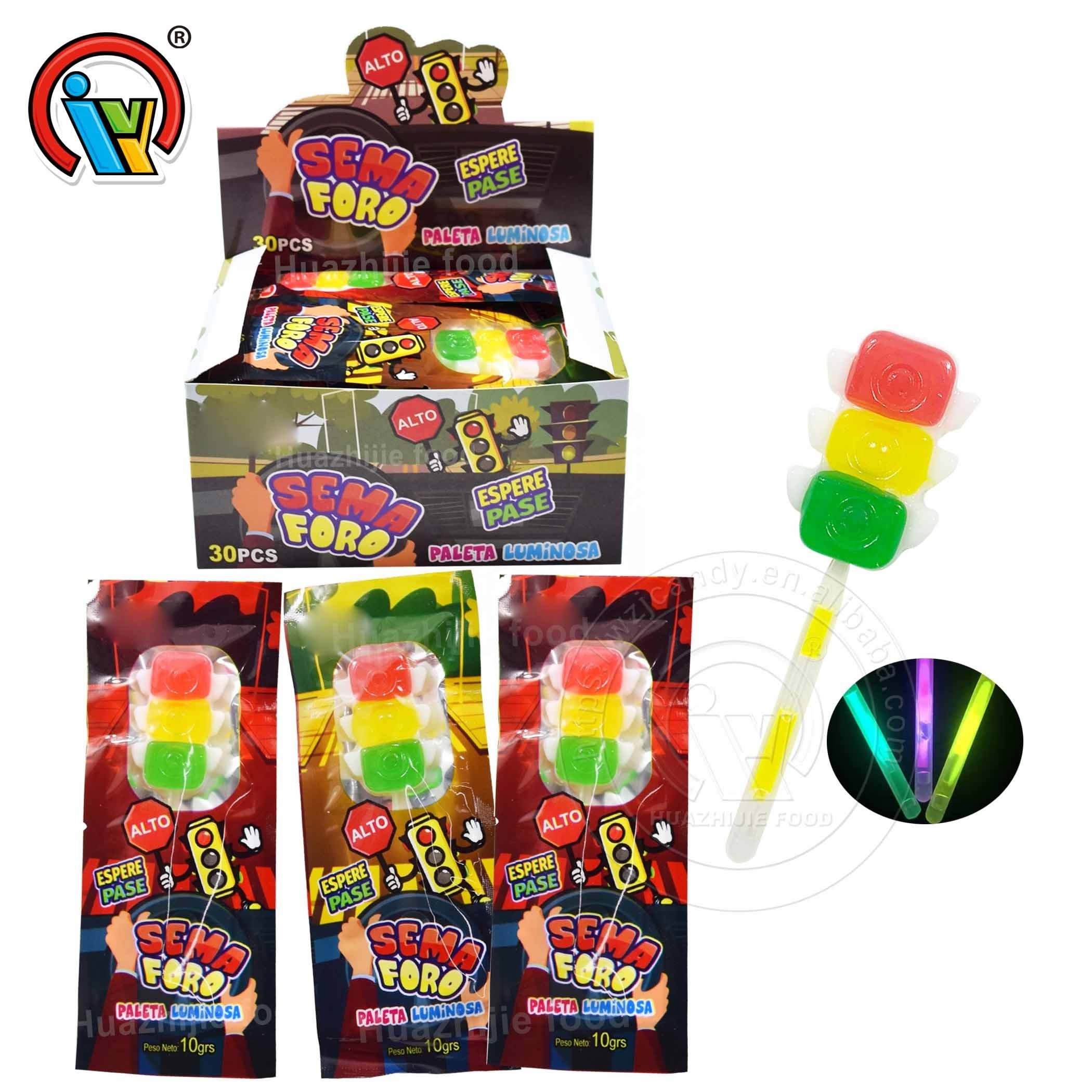 Wholesale traffic light shape fluorescent glowing stick lollipop candy sweet