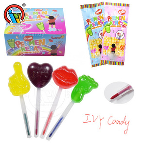 Lollipop candy sweets manufacturer heart lip foot finger shape candy lollipop with water color pen