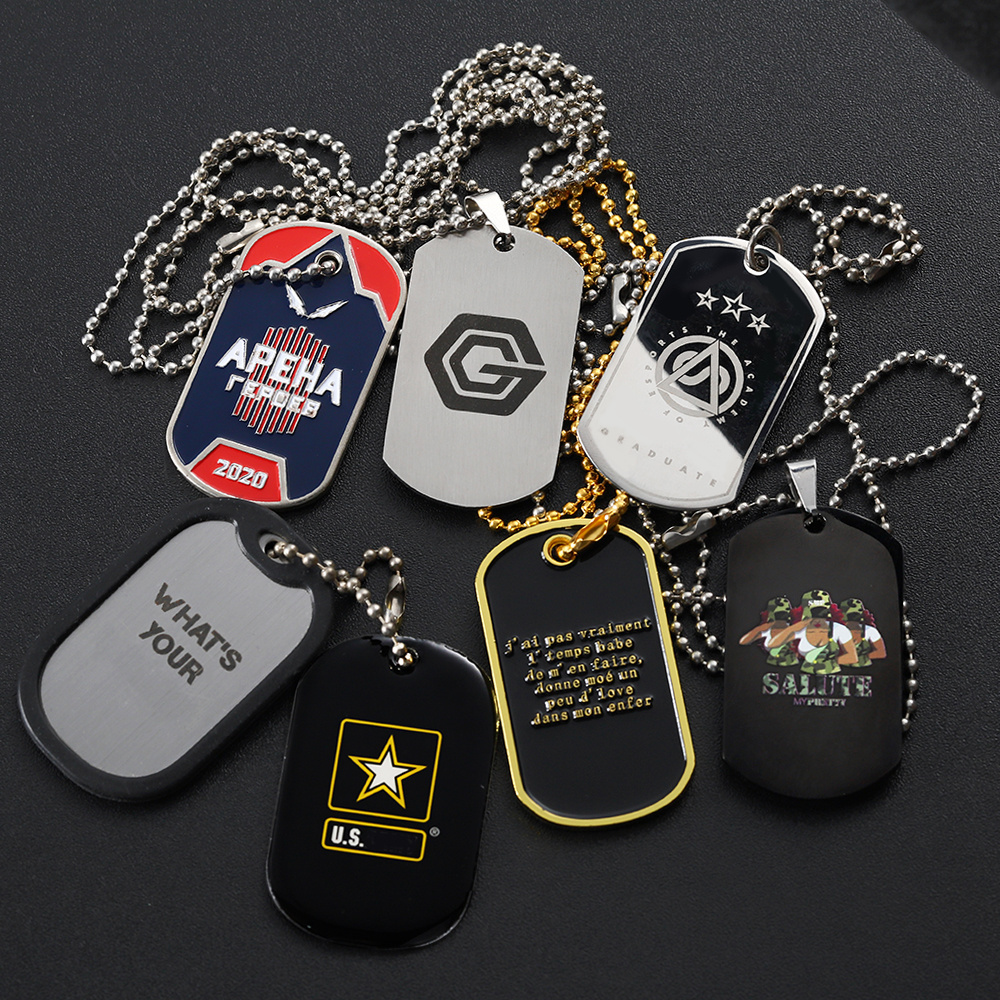 China Supplier Custom Silicone Dog Tag Stainless Steel Blank Epoxy Enamel Dog Id Tag Necklace For Engraving Men Jewelry Gifts