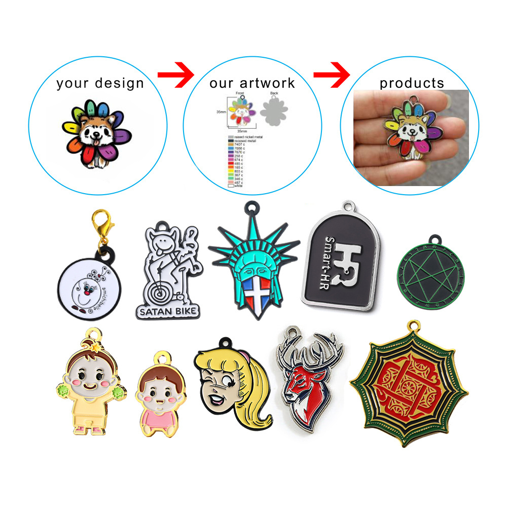 Fashion Jewelry Custom Logo Stainless Steel Zinc Alloy Cartoon Design Enamel Pendant Charm For Bracelet Necklace Making