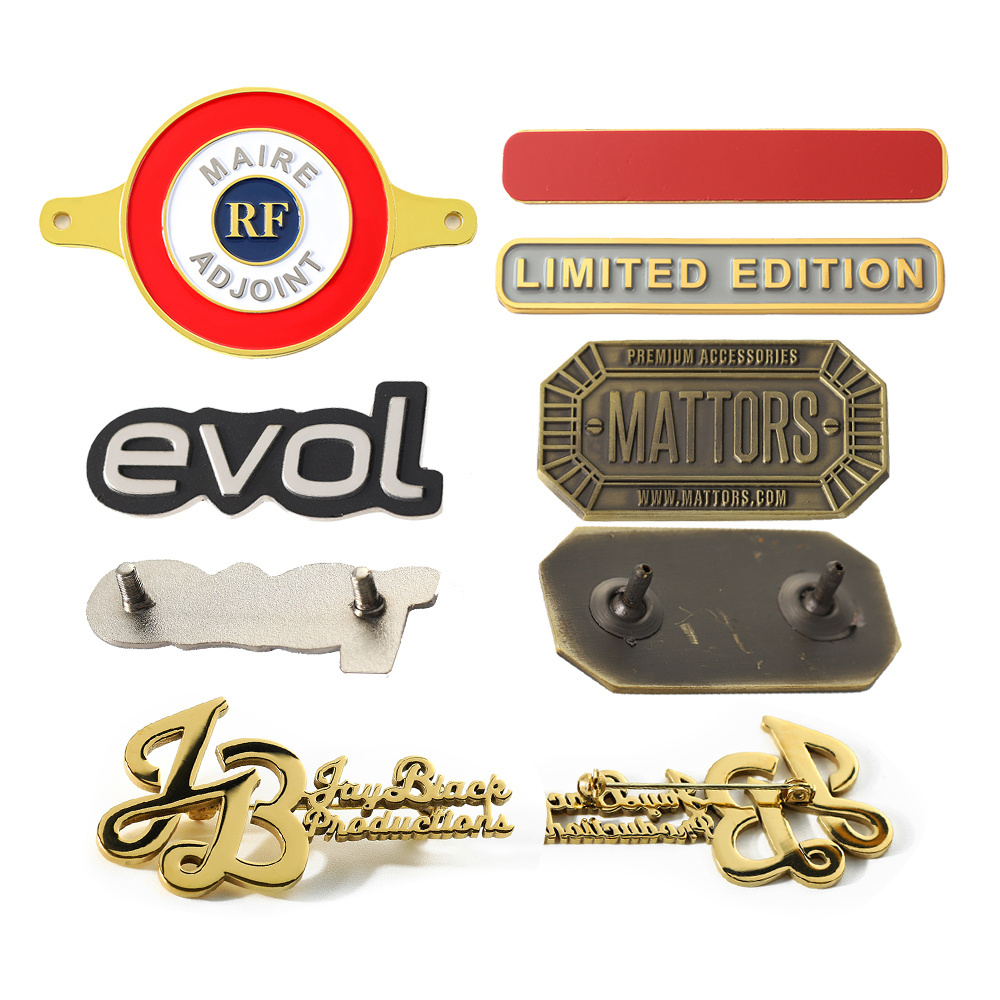 Design Your Brand Stainless Steel Zinc Alloy Clothes 2D 3D Logo Metal Nameplate Gold Plated Pins Emblem Custom Metal Name Plate