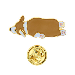 Creative lovely corgi shape Korean design soft enamel plated gold zinc alloy  lapel pin badge