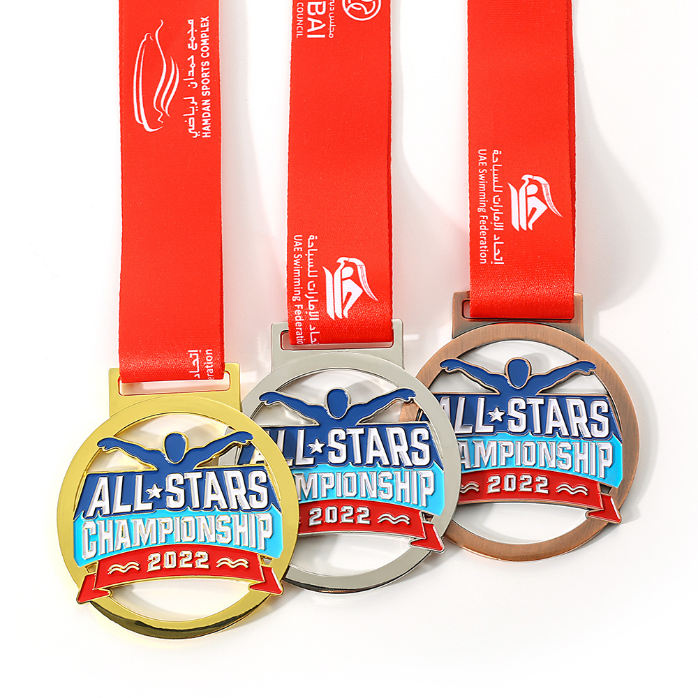 Design Your Own Custom Swimming Brass Medals Zinc Alloy Metal 3D Sports Swim Marathon Race Award Medal With Ribbon