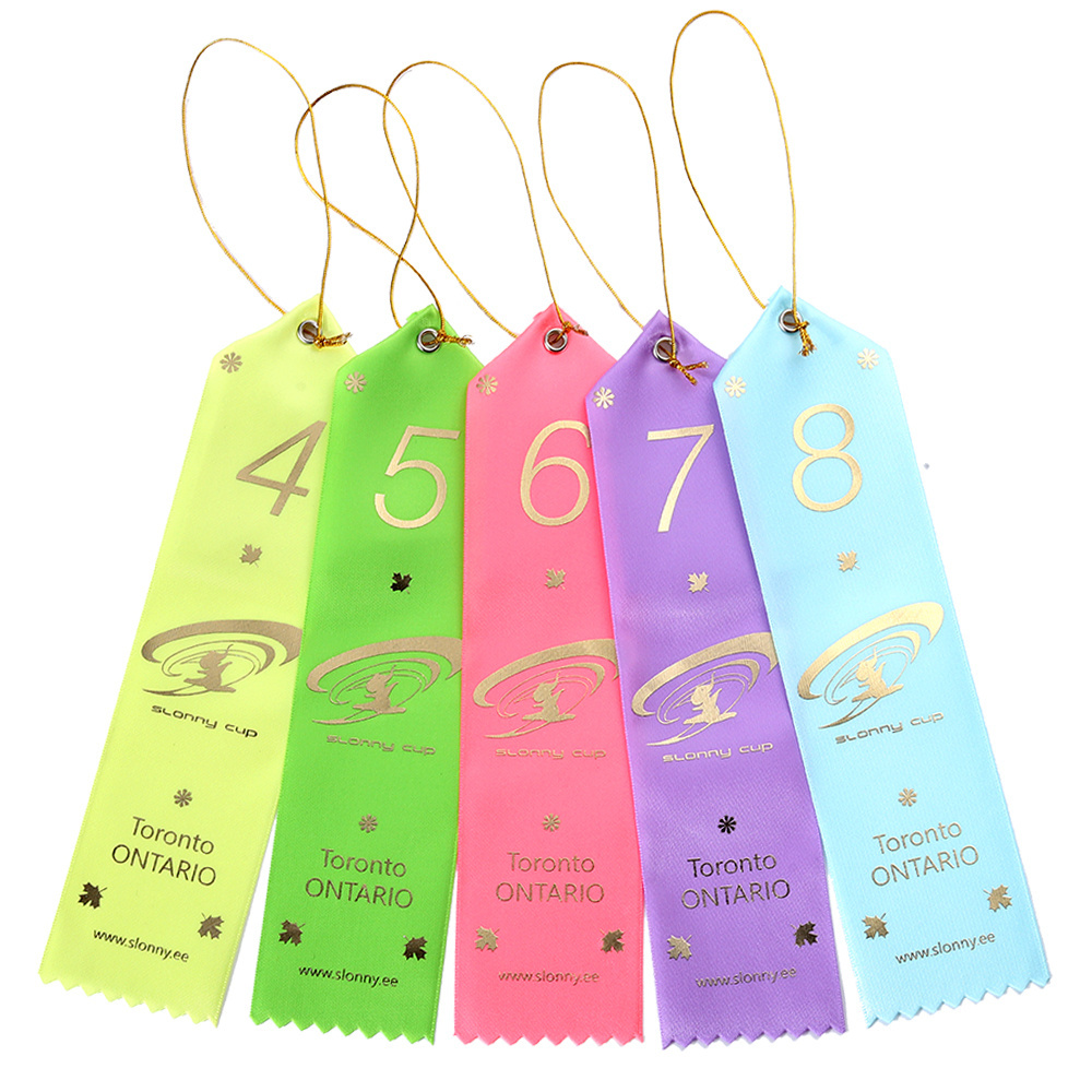 Manufacturer Custom Printed Satin Sports Award Single Face Ribbon Badge Rosette Event Ribbon With Logo