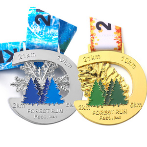 Custom Medals Gold Silver Winter Race Award Sports Snowflake Forest Running Marathon Medal With Zinc Alloy Material