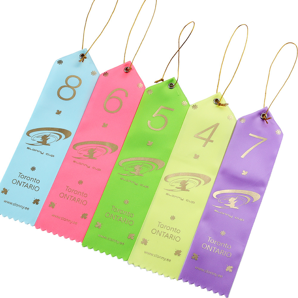 Manufacturer Custom Printed Satin Sports Award Single Face Ribbon Badge Rosette Event Ribbon With Logo