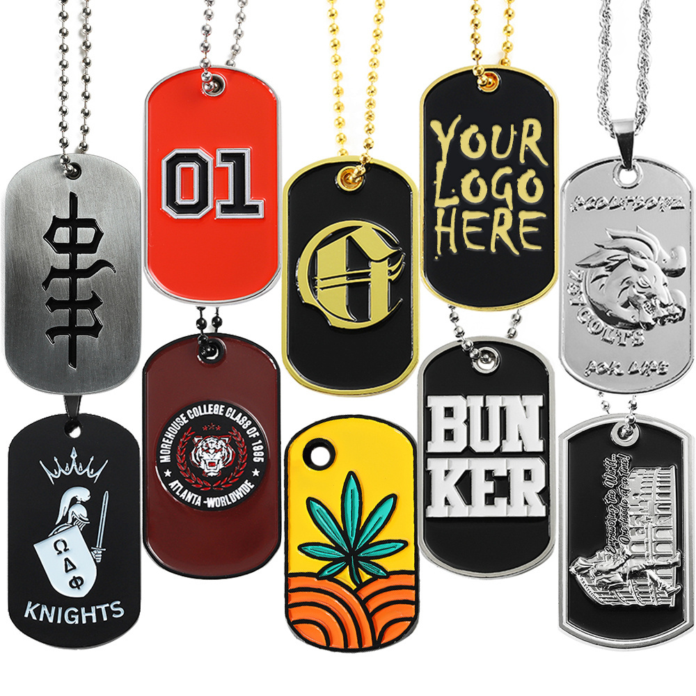 Custom Design Stainless Steel Zinc Alloy Metal Enamel Dogtag Pendant Logo Customized Engraved Dog Tags Necklace For Men