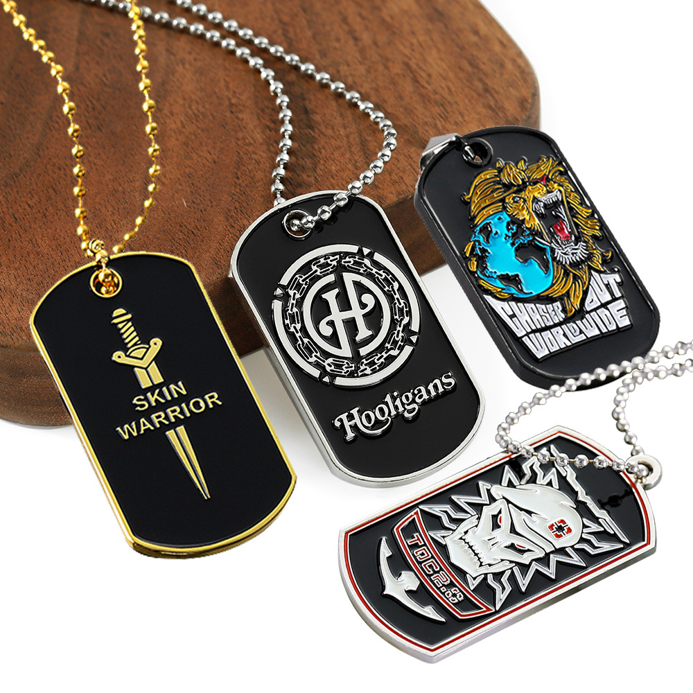 Custom Design Stainless Steel Zinc Alloy Metal Enamel Dogtag Pendant Logo Customized Engraved Dog Tags Necklace For Men