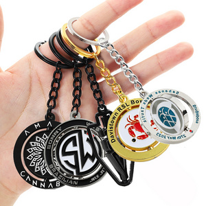 Customised Logo Branded Souvenirs Gift Metal Key Chain 360 Degree Rotating Spinning Keyring Custom Keychain