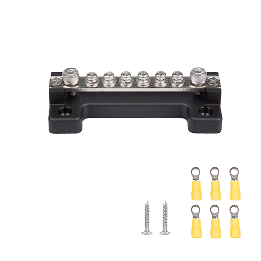 M4 Black High-Current Universal Wiring Bar 6-Way Bus Car Yacht Made of PBT Material Power Distribution Equipment