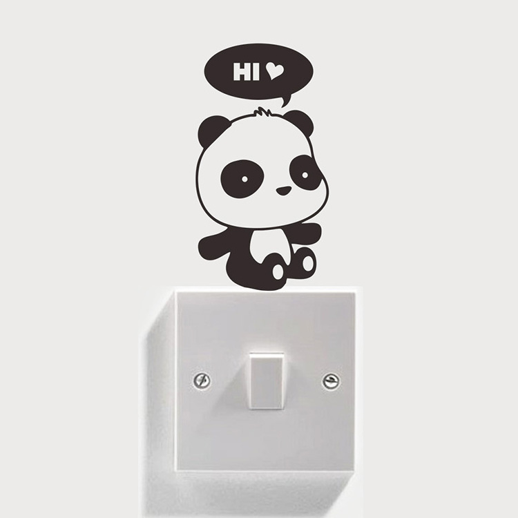 Living room decoration creative bedroom panda cute wall sticker self adhesive vinyl sticker, switch decoration sticker