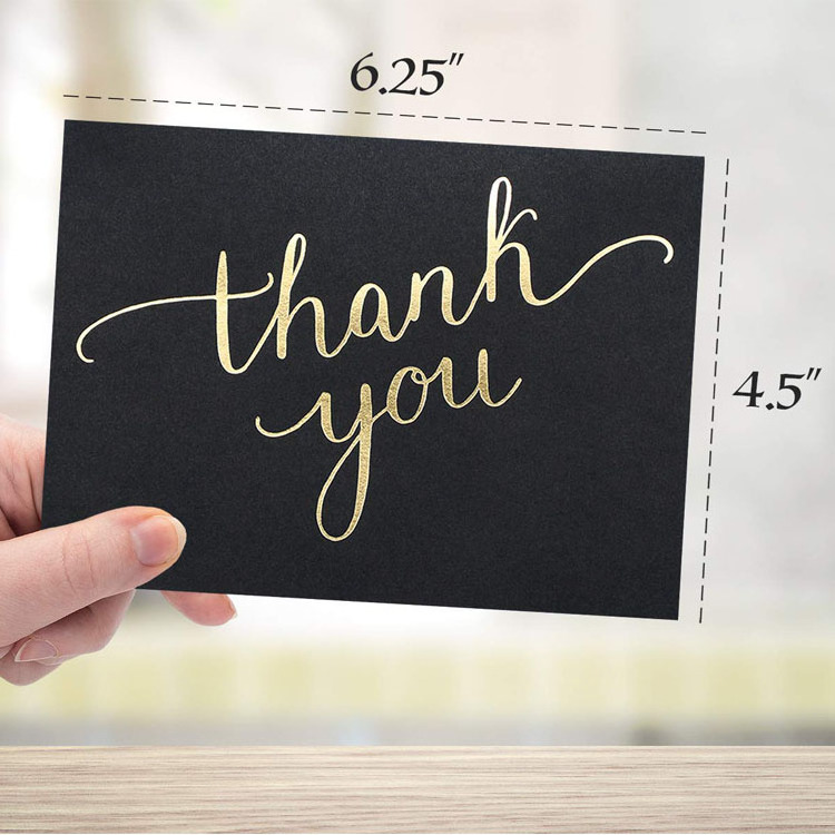 4 x 6'' photo size 100 bulk blank note thank you cards black gold with envelopes