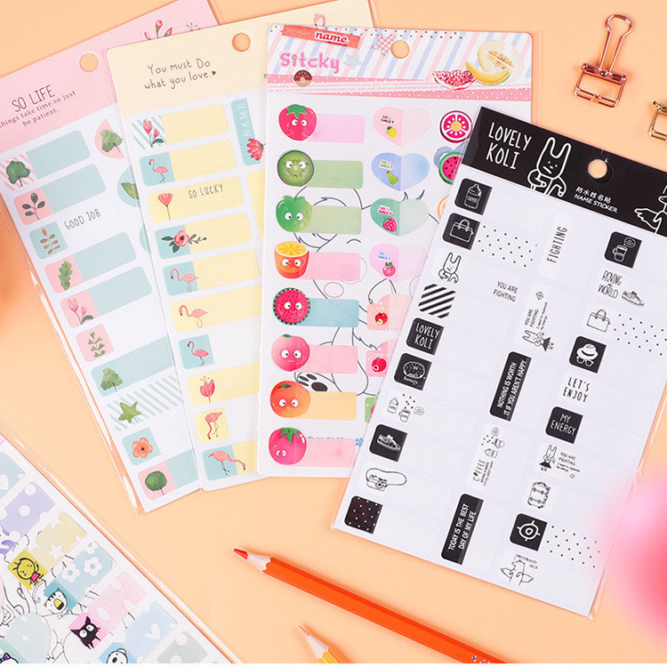 2020 cute cartoon personal scrapbooking stickers tag waterproof name sticker for school stationery