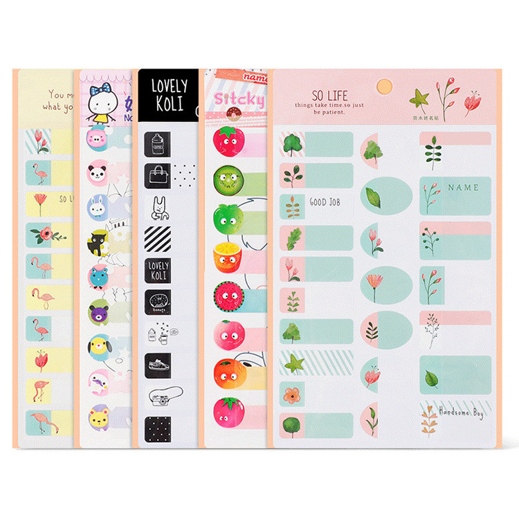 2020 cute cartoon personal scrapbooking stickers tag waterproof name sticker for school stationery