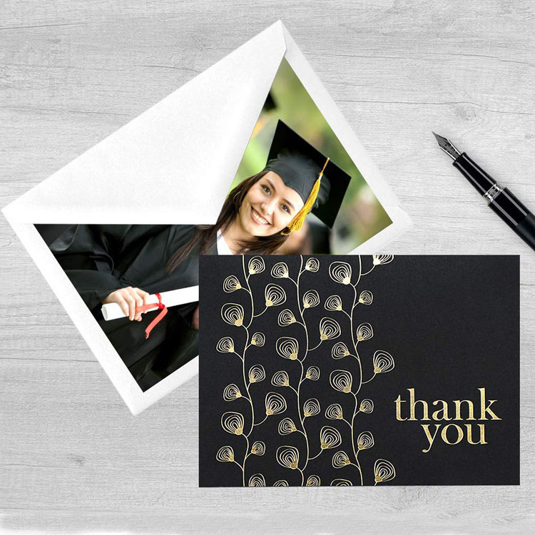 4 x 6'' photo size 100 bulk blank note thank you cards black gold with envelopes