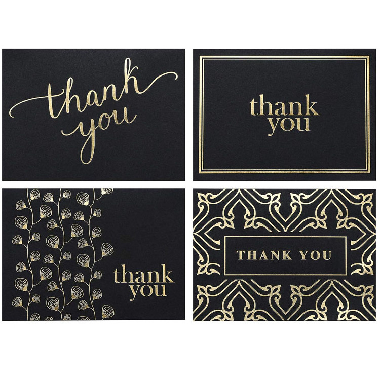 4 x 6'' photo size 100 bulk blank note thank you cards black gold with envelopes