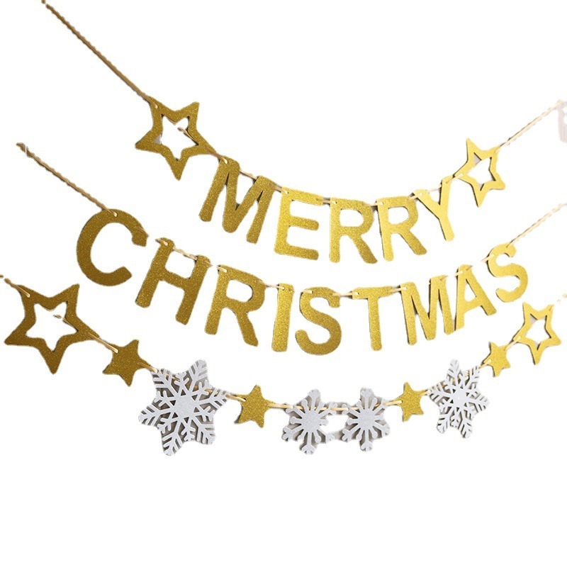 Merry Christmas Glitter Merry Christmas party garland Christmas decoration bunting, stars Pull Flower Snowflake banner