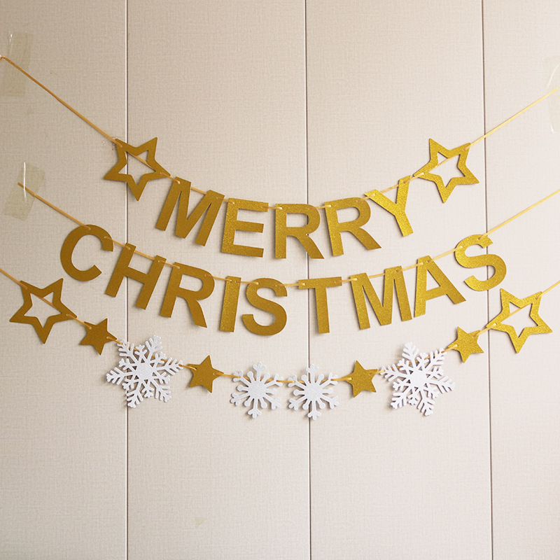 Merry Christmas Glitter Merry Christmas party garland Christmas decoration bunting, stars Pull Flower Snowflake banner