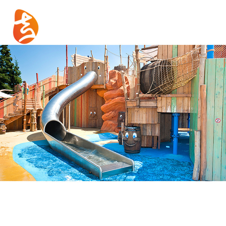 Children large kids gym outdoor slide playground equipment, stainless steel swimming pool slide