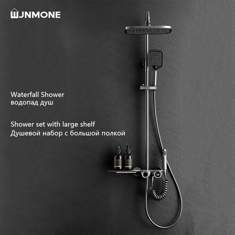 Modern luxury Brass 4 Function Shower Set With waterfall Control knob Shower Valve System bathroom Mixer shower sets